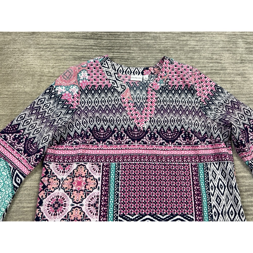 Kim Rogers Top Womens‎ Large Multicolor 3/4 Sleeve V-neck Polyester Blend - Picture 2 of 12